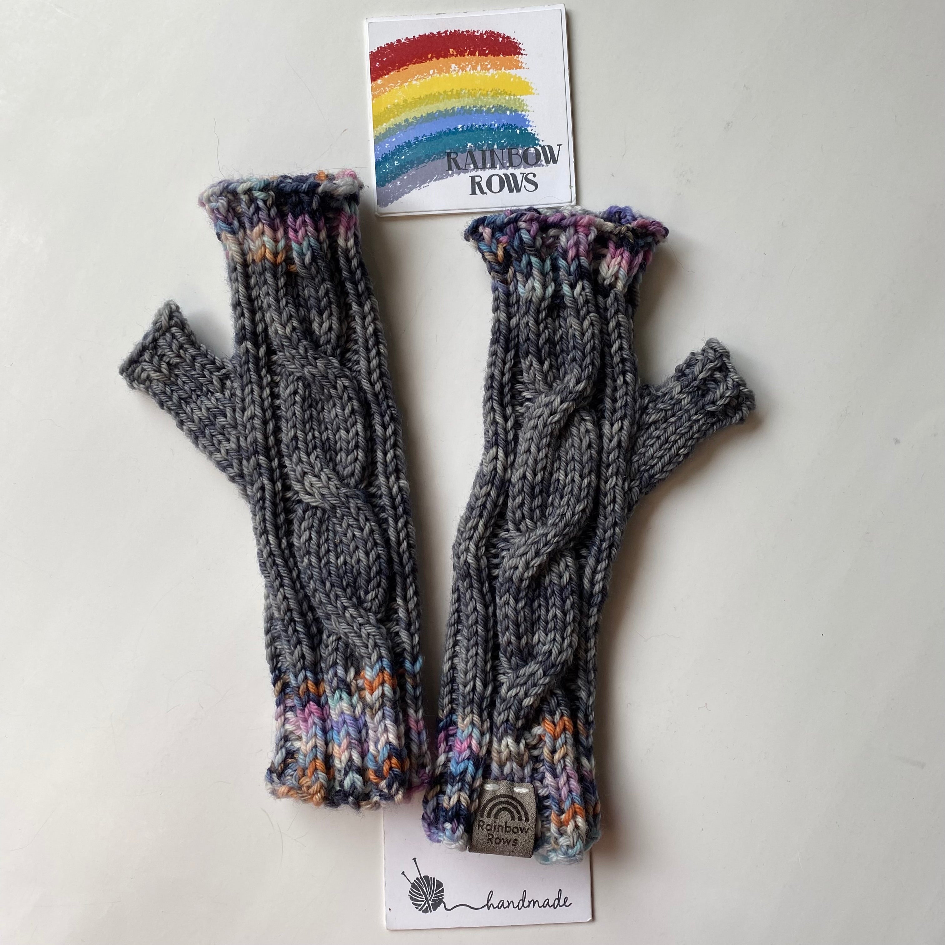 Grey Cabled Fingerless Gloves
