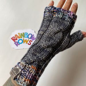Grey Cabled Fingerless Gloves