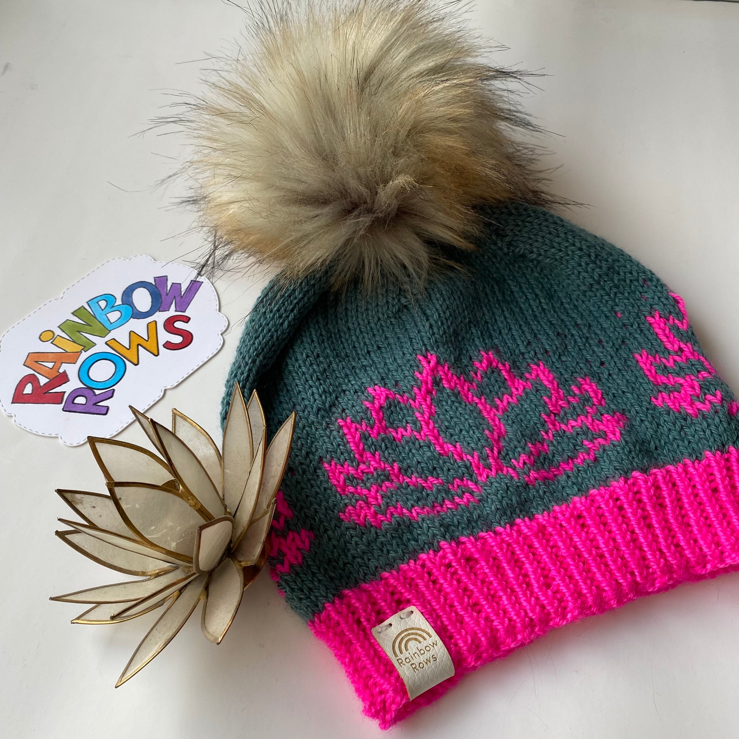 Neon Pink Lotus Flower Toque – Rainbow Rows Knitting