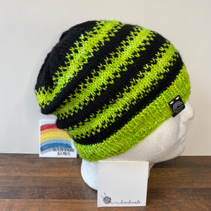 Neon Green and Black Blurred lines beanie toque Rainbow Rows