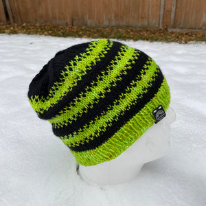 Neon Green and Black Blurred lines beanie toque