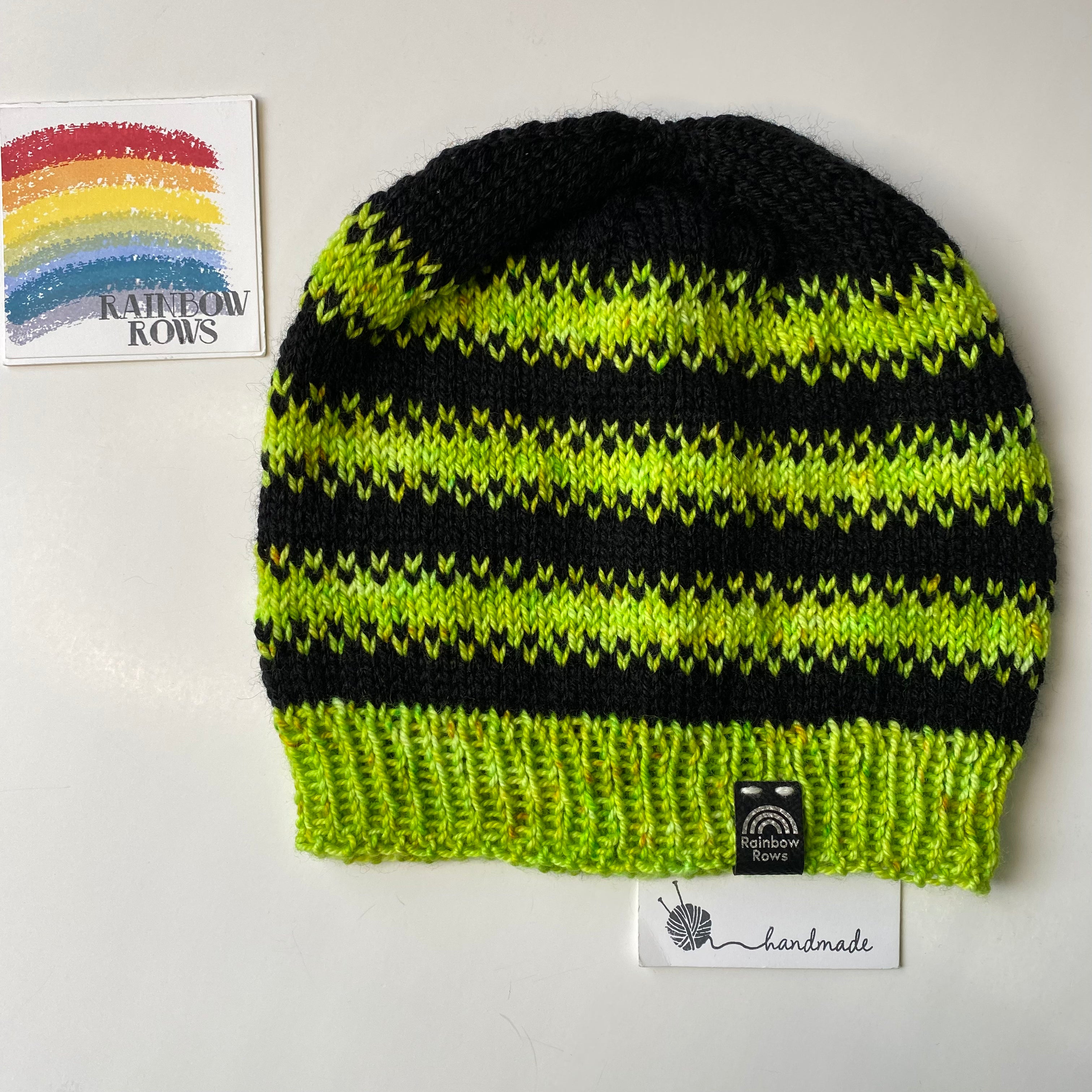 Neon Green and Black Blurred lines beanie toque